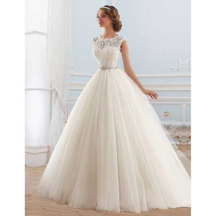 sd-hk Elegant Wedding Dresses A-line Tulle Bridal Gown Ball Gowns for Womens