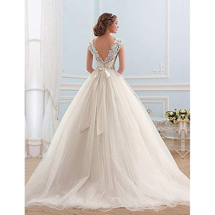 sd-hk Elegant Wedding Dresses A-line Tulle Bridal Gown Ball Gowns for Womens