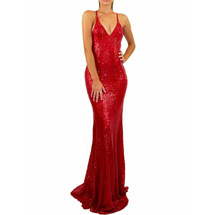 sd-hk Gold Sequin Gowns Sleeveless Mermaid Floor-Length Party Dress