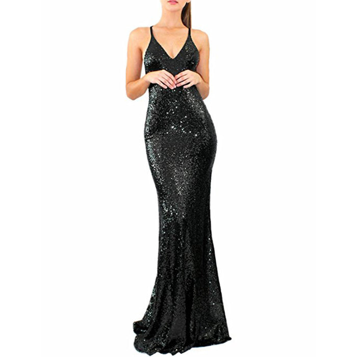 sd-hk Gold Sequin Gowns Sleeveless Mermaid Floor-Length Party Dress