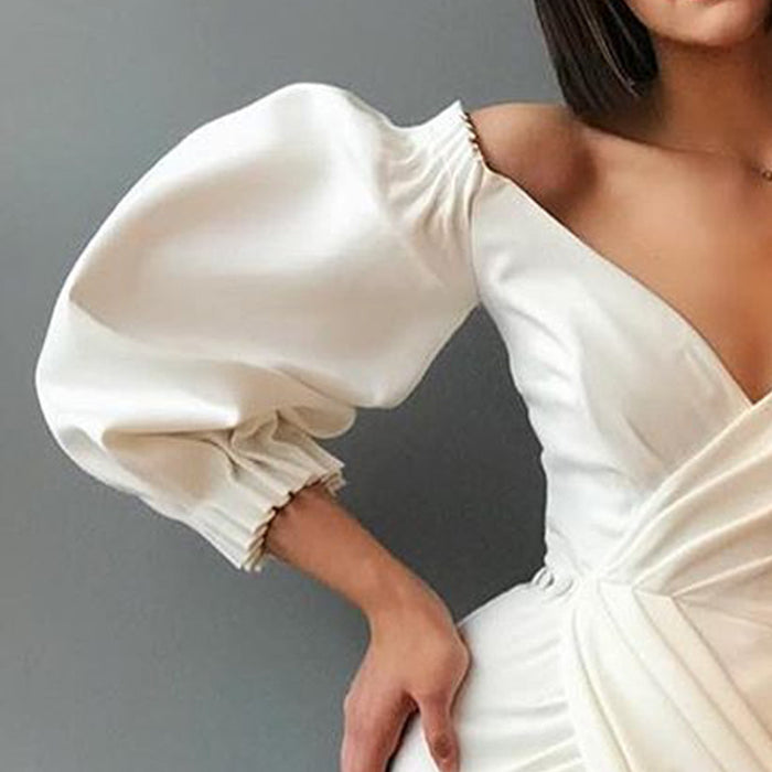 sd-hk Irregular Bubble Sleeve Dress Sexy Evening Dress