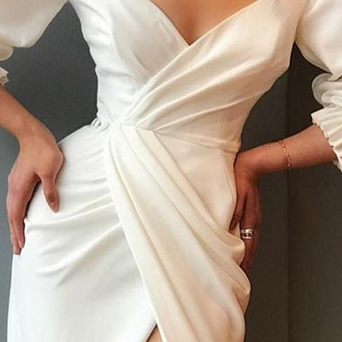 sd-hk Irregular Bubble Sleeve Dress Sexy Evening Dress