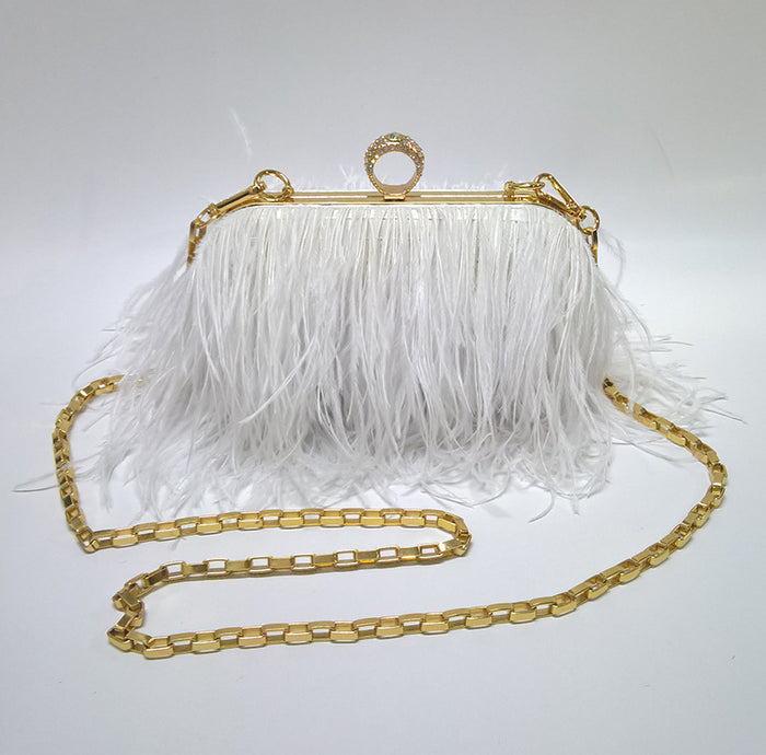 sd-hk Ladies Ostrich Feather Evening Bag