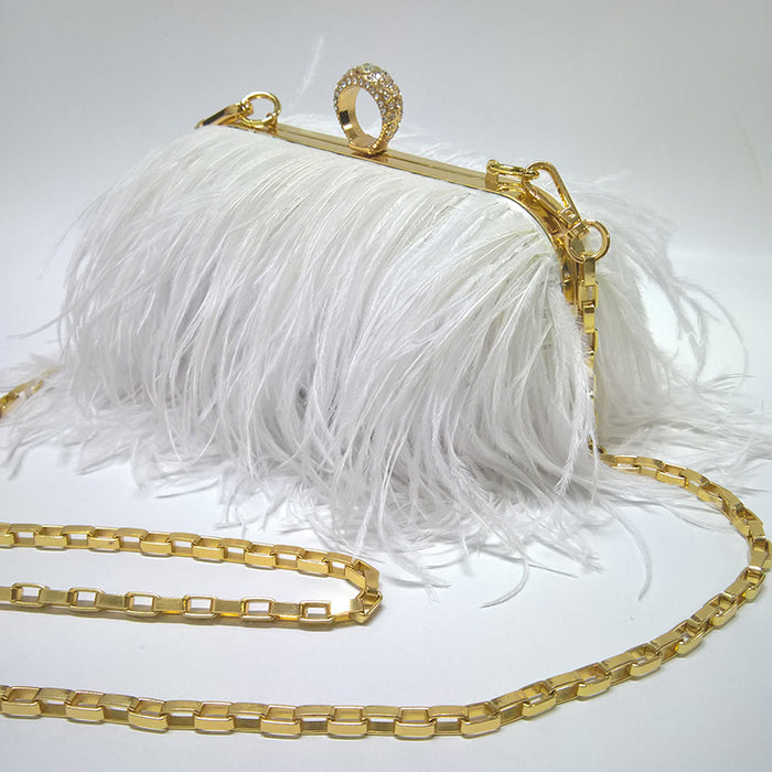 sd-hk Ladies Ostrich Feather Evening Bag