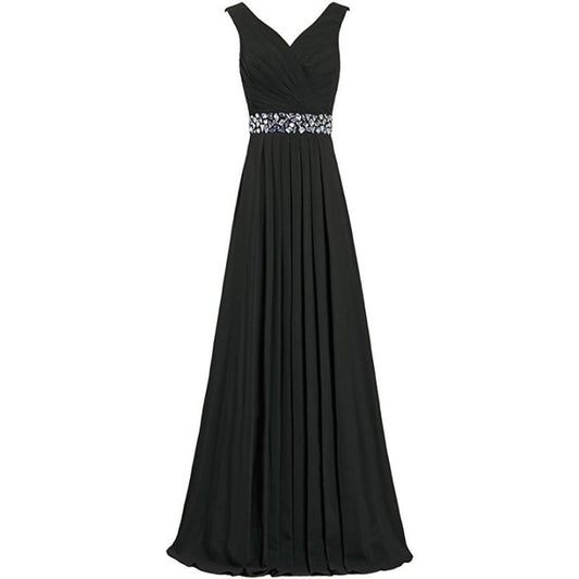 sd-hk Long Chiffon Bridesmaid Dresses Formal Evening Dress for Women Sleeveless