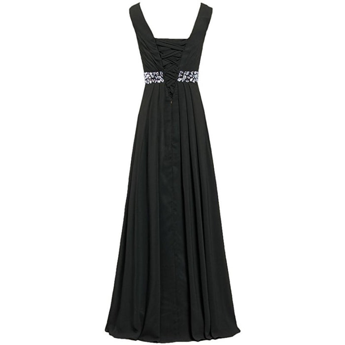 sd-hk Long Chiffon Bridesmaid Dresses Formal Evening Dress for Women Sleeveless