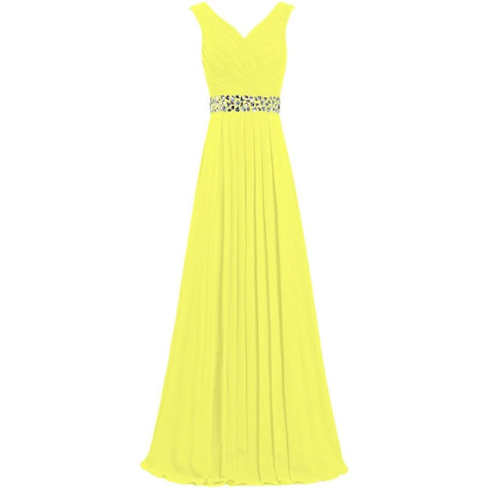 sd-hk Long Chiffon Bridesmaid Dresses Formal Evening Dress for Women Sleeveless
