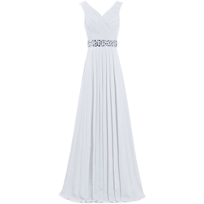 sd-hk Long Chiffon Bridesmaid Dresses Formal Evening Dress for Women Sleeveless