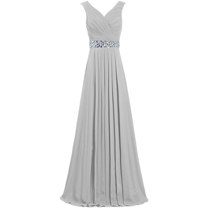 sd-hk Long Chiffon Bridesmaid Dresses Formal Evening Dress for Women Sleeveless