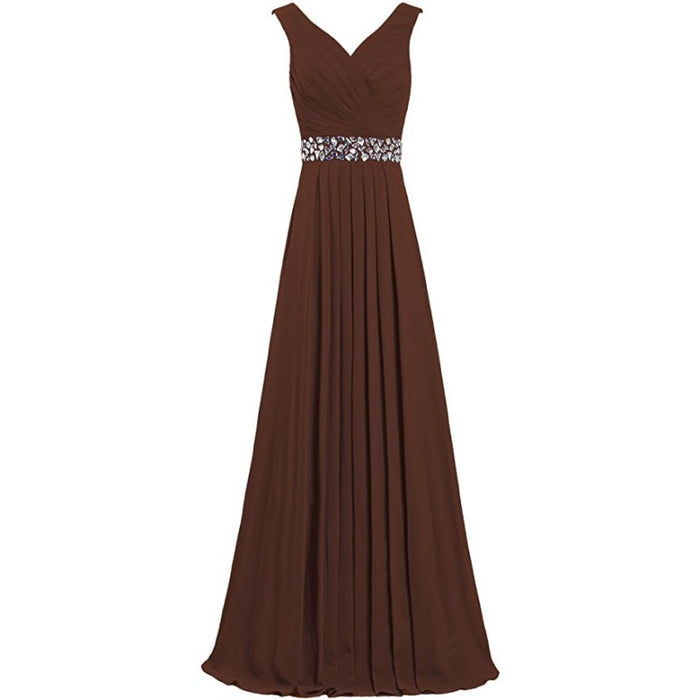 sd-hk Long Chiffon Bridesmaid Dresses Formal Evening Dress for Women Sleeveless
