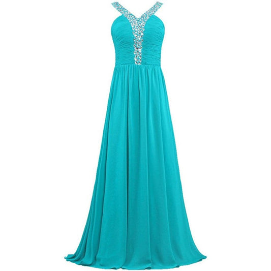 sd-hk Long Chiffon Bridesmaid Dresses Women Formal Evening Dress Sleeveless