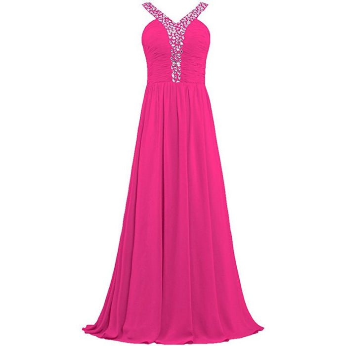 sd-hk Long Chiffon Bridesmaid Dresses Women Formal Evening Dress Sleeveless