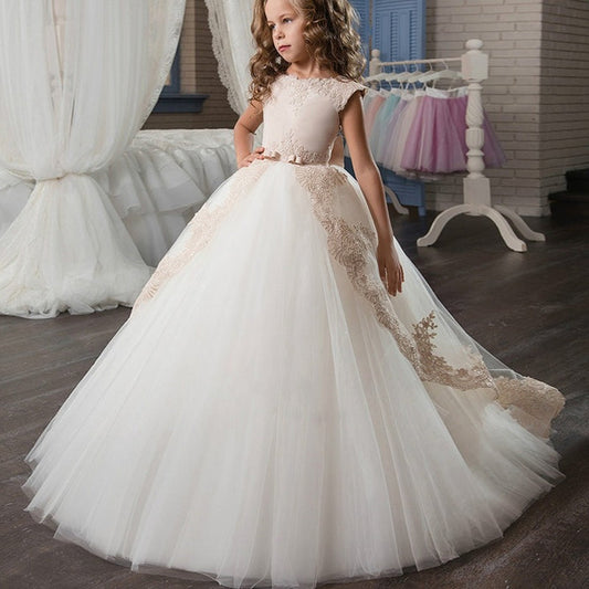 sd-hk New Princess Lace Dress Kids Flower Embroidery Dress For Girls