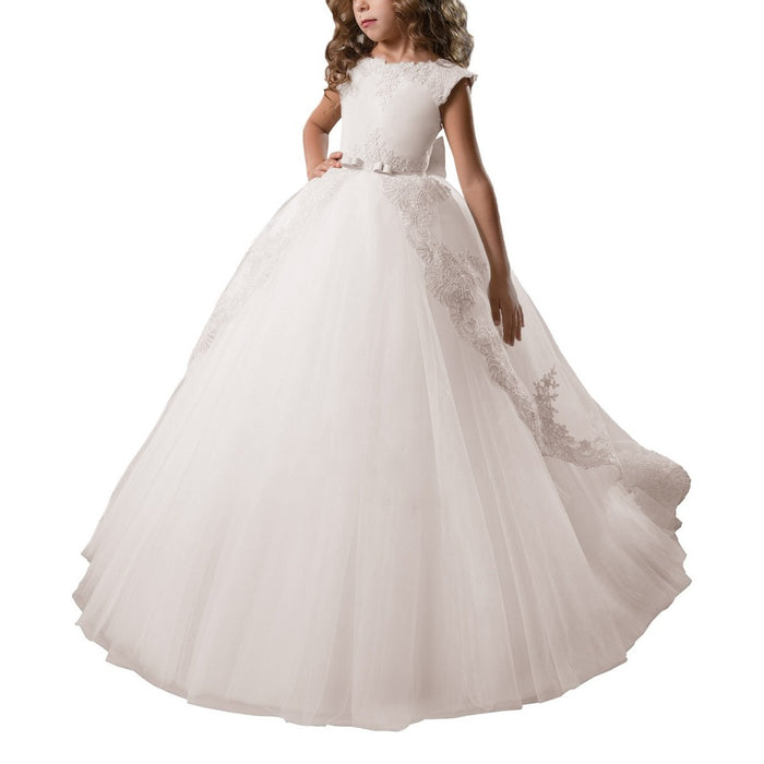 sd-hk New Princess Lace Dress Kids Flower Embroidery Dress For Girls