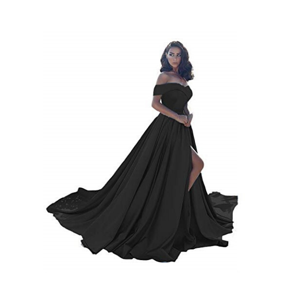 black wedding dress off the shoulder