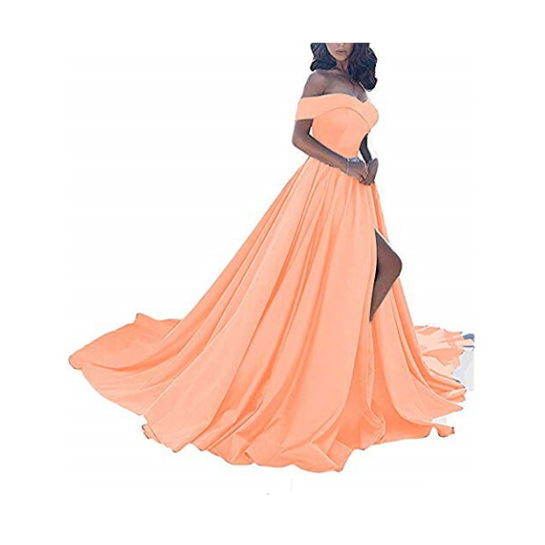 blush wedding dress off the shoulder