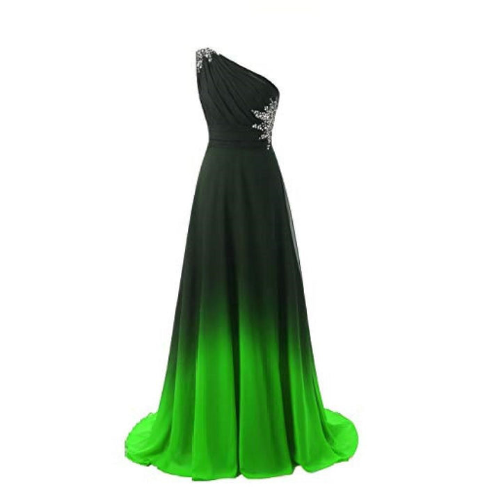 sd-hk one shoulder ombre prom dress in black and green with decorative embellishments