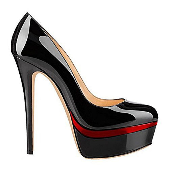 Tucomosi pointed toe platform pumps in glossy black with a chic high heel design