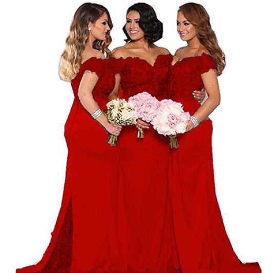 sd-hk Red Evening Maxi Dress Bodycon High Split Bridesmaid Dress