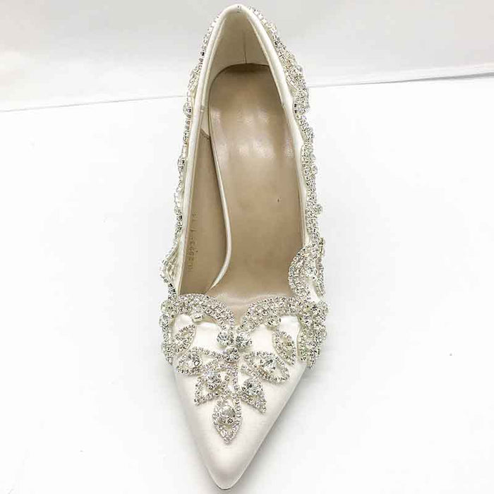 sd-hk Satin Silk Shoes Bride Clear Heels Crystal Pumps Prom Party Wear