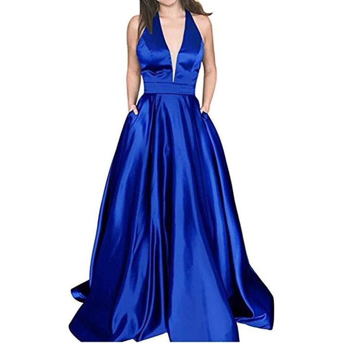 sd-hk Sexy Deep V Neck Sleeveless Wedding Longg Dress Prom Gowns