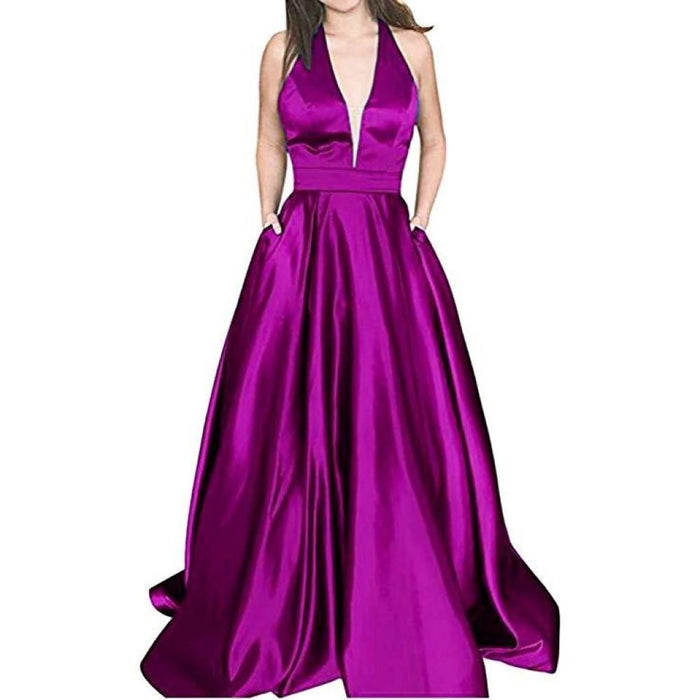 sd-hk Sexy Deep V Neck Sleeveless Wedding Longg Dress Prom Gowns