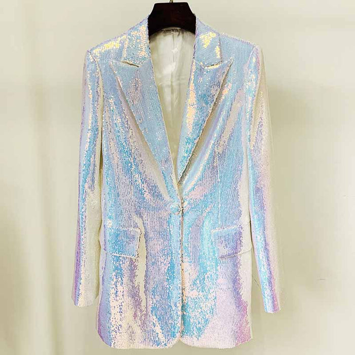 Sparkly blazer and shorts set in iridescent colors with a stylish tailored design