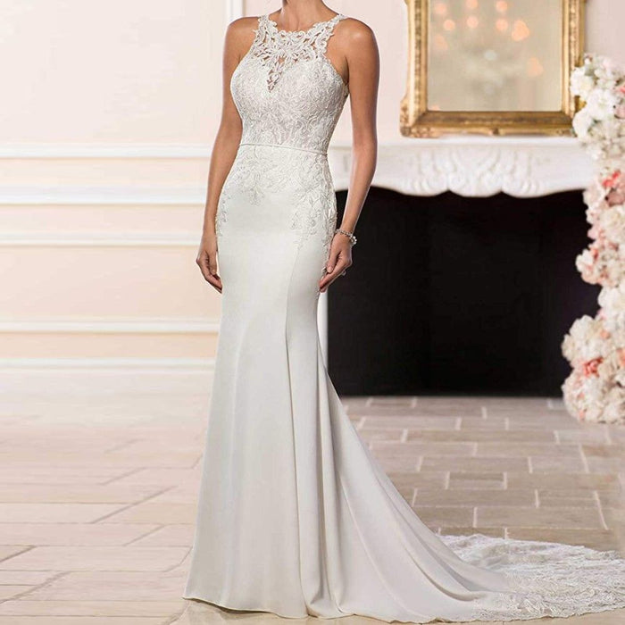 sd-hk White Bridal Dresses Sexy Backless Lace Appliques Mermaid Wedding Dresses