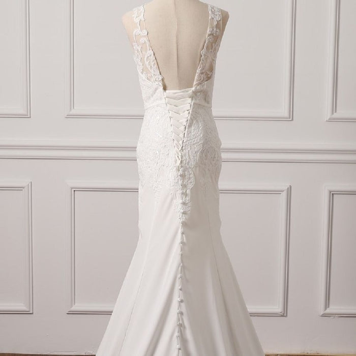 sd-hk White Bridal Dresses Sexy Backless Lace Appliques Mermaid Wedding Dresses