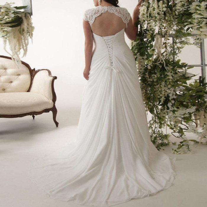 sd-hk Women Elegant Applique Lace Wedding Dress V Neck Plus Size Beach Bridal Gowns