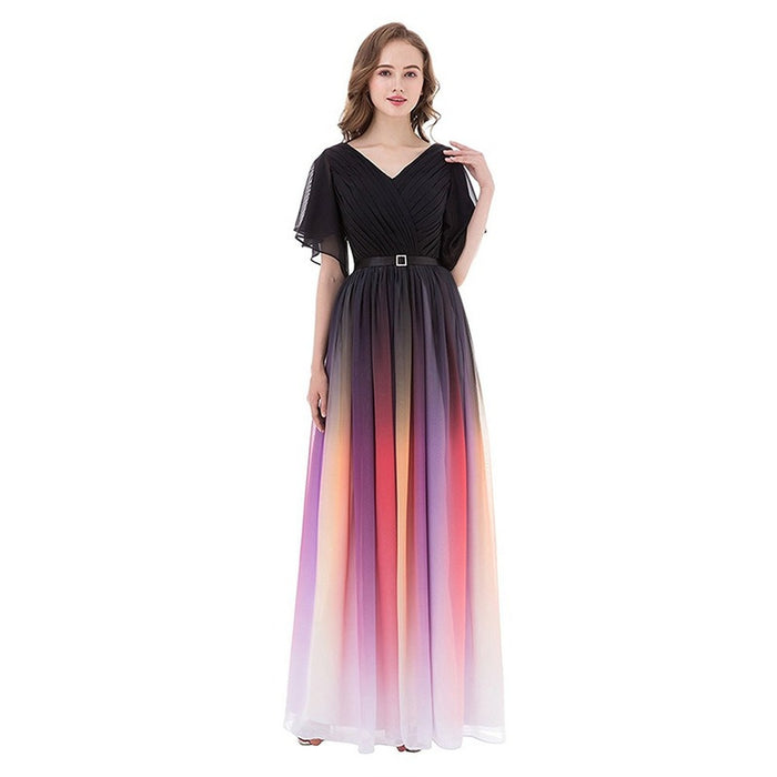 sd-hk Women Evening Maxi Dress Ombre Sleeveless Prom Gowns