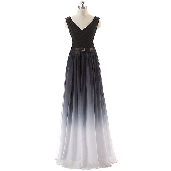 sd-hk Women Evening Maxi Dress Ombre Sleeveless Prom Gowns