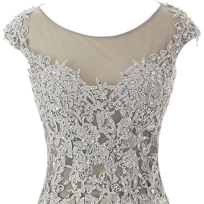 sd-hk Women Lace Bridesmaid Dress Chiffon Prom Dress Cap Sleeve Prom Dresses