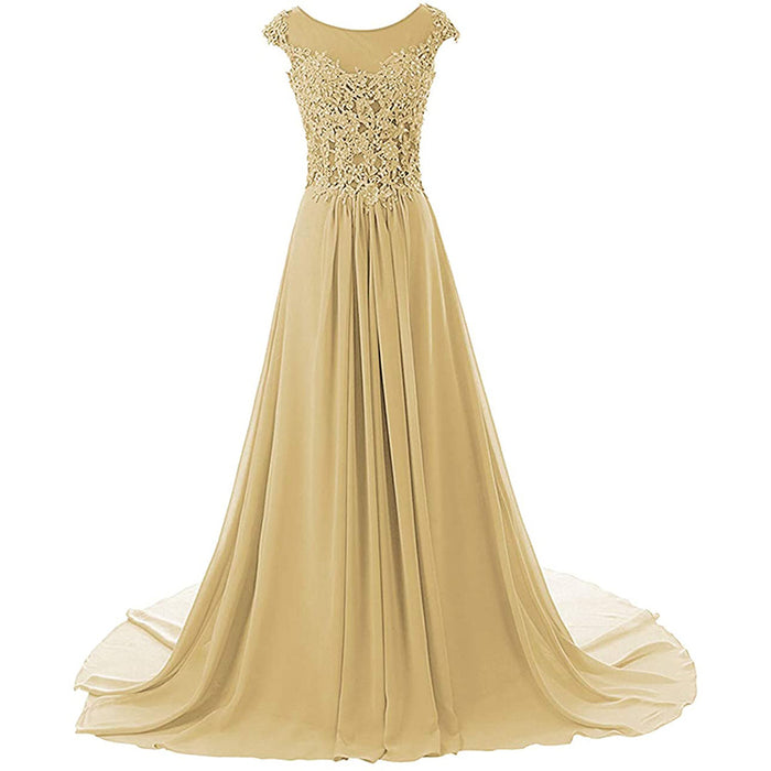 sd-hk Women Lace Bridesmaid Dress Chiffon Prom Dress Cap Sleeve Prom Dresses