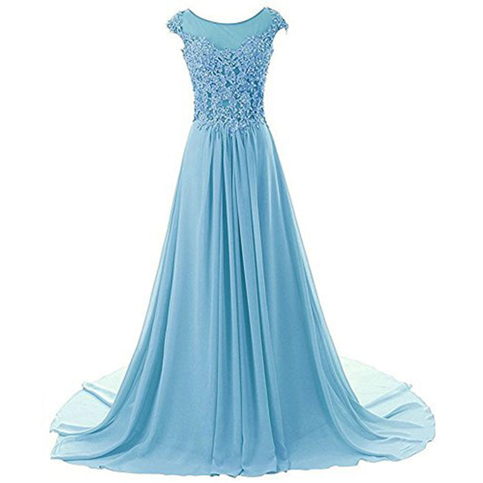 sd-hk Women Lace Bridesmaid Dress Chiffon Prom Dress Cap Sleeve Prom Dresses