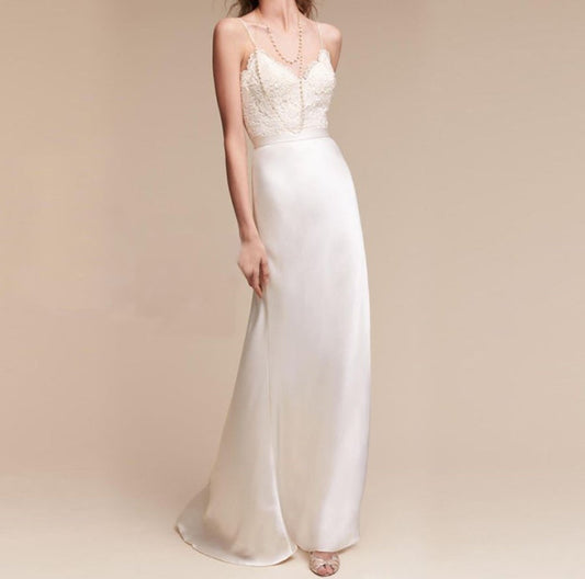 sd-hk Women V Neck Sweep Brush Train Satin Cap Sleeve Formal Plus Size Wedding Dresses with Draping