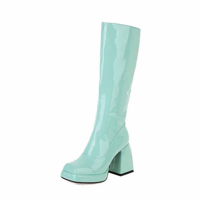 Mint Green Women's Knee High Boots with Chunky Heel for Stylish and Comfortable Outfits