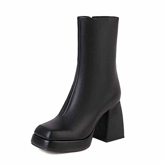 Stylish women's patent leather ankle boots with chunky block heels for a fashionable look