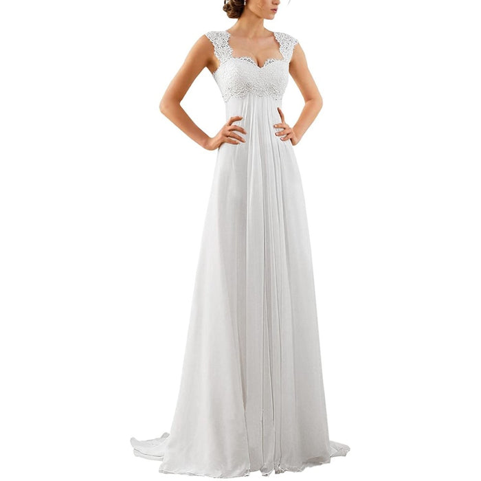 sd-hk Women's Sleeveless Lace Chiffon Evening Wedding Dresses Bridal Gowns