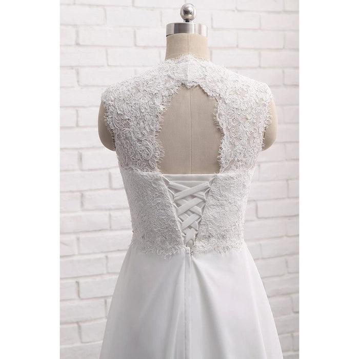 sd-hk Women's Sleeveless Lace Chiffon Evening Wedding Dresses Bridal Gowns
