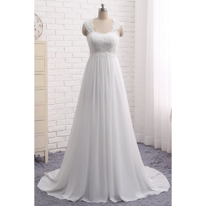 sd-hk Women's Sleeveless Lace Chiffon Evening Wedding Dresses Bridal Gowns