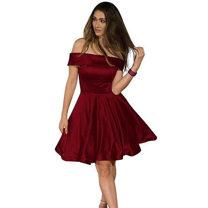 Elegant burgundy junior bridesmaid dresses off shoulder with a flattering fit and flared skirt