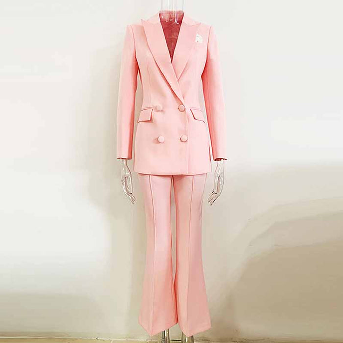 Stylish pink blazer pantsuit for women with tailored fit and modern design