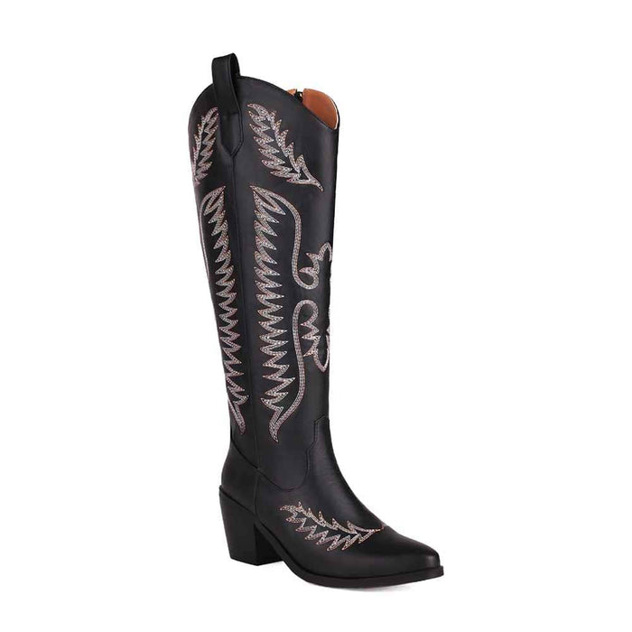 Stylish women's cowboy boots low heel with intricate stitching and comfortable fit for everyday wear