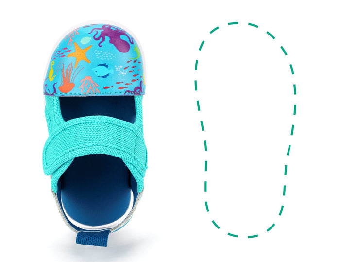 Secret Seascape Single Squeakerless Toddler Sandals | Blue Squeakerless Sandals ikiki® Shoes Size 4 Left Sandal Only