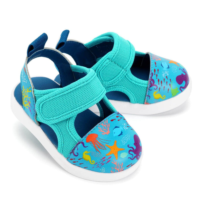 Secret Seascape Squeakerless Toddler Sandals | Blue Squeakerless Sandals ikiki® Shoes Size 4