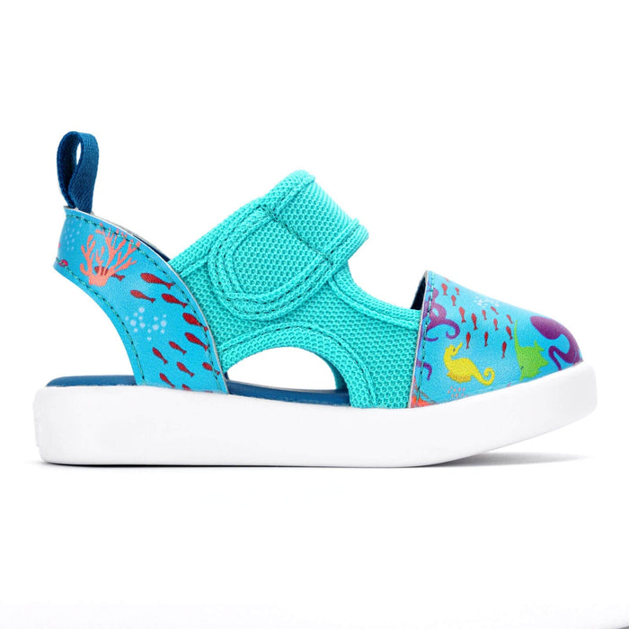 Secret Seascape Squeakerless Toddler Sandals | Blue Squeakerless Sandals ikiki® Shoes