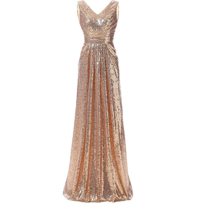 Sequin Bridesmaid Dress Sleeveless Long Maxi Evening Prom Dresses