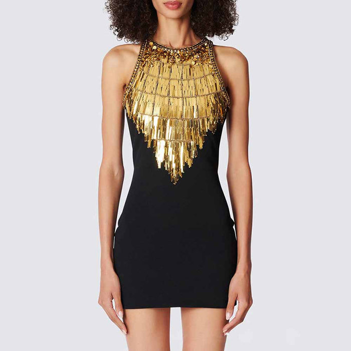 Sequin Mini Dress Gold Metal Pary Sexy Dress