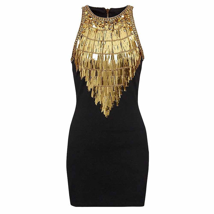 Sequin Mini Dress Gold Metal Pary Sexy Dress